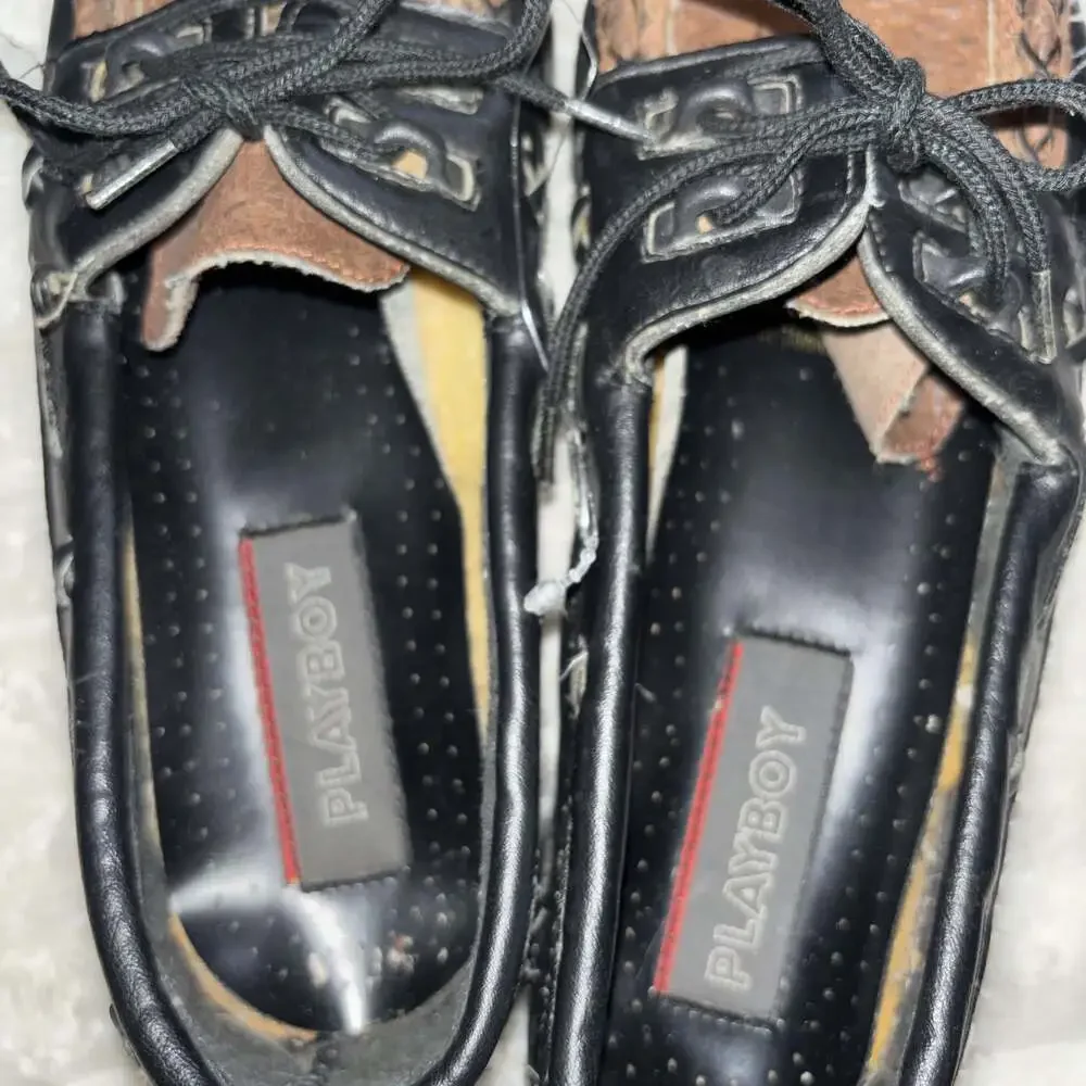 Vintage Playboy Leather Boat Shoes, Two-Tone Black and Brown, Size 11